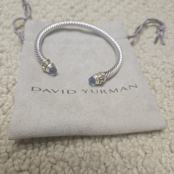 David Yurman Silver Cable Cuff with Blue Gem Accents